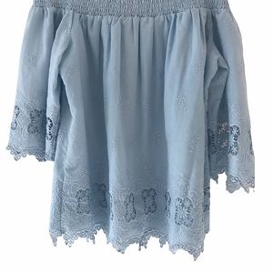 Karen Kane Off the shoulder blue top